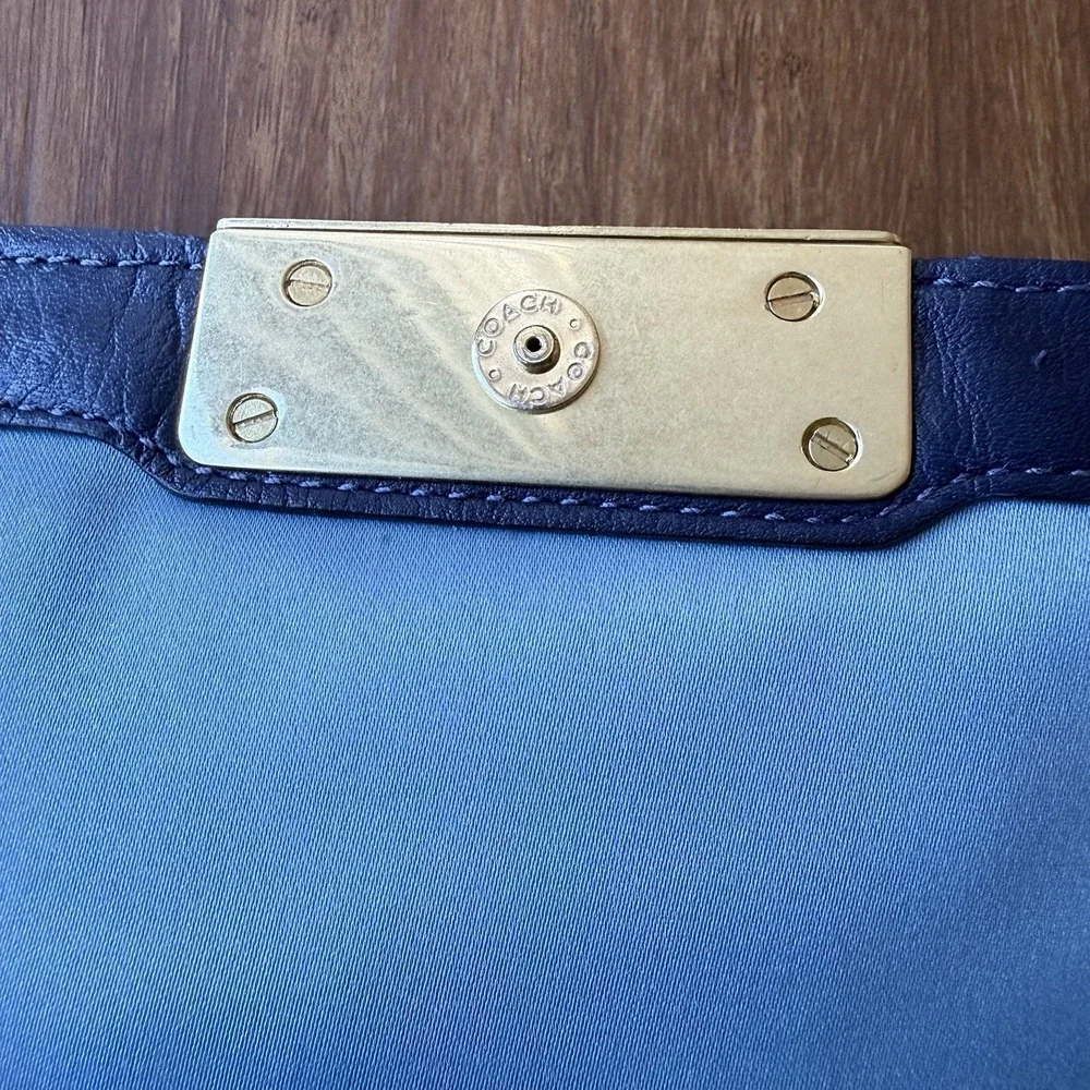 Vtg Coach Kristin Large Wristlet Leather Demi Purse Marine Blue Clutch Bag Y2K